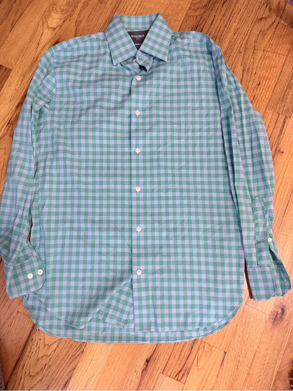 Bonobos Green and Light Blue Gingham Dress Shirt